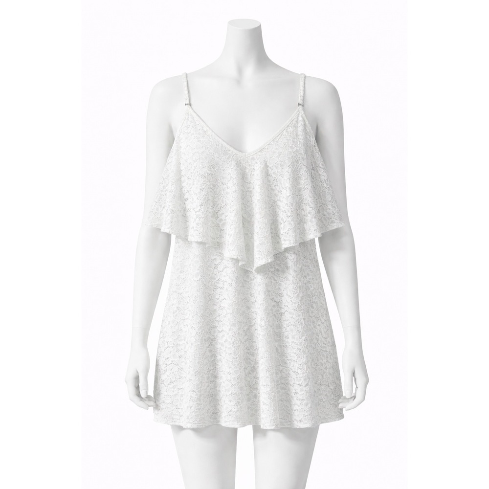 Betsey Johnson Cami Women Medium White Lace Ruffle Tiered Tank Top